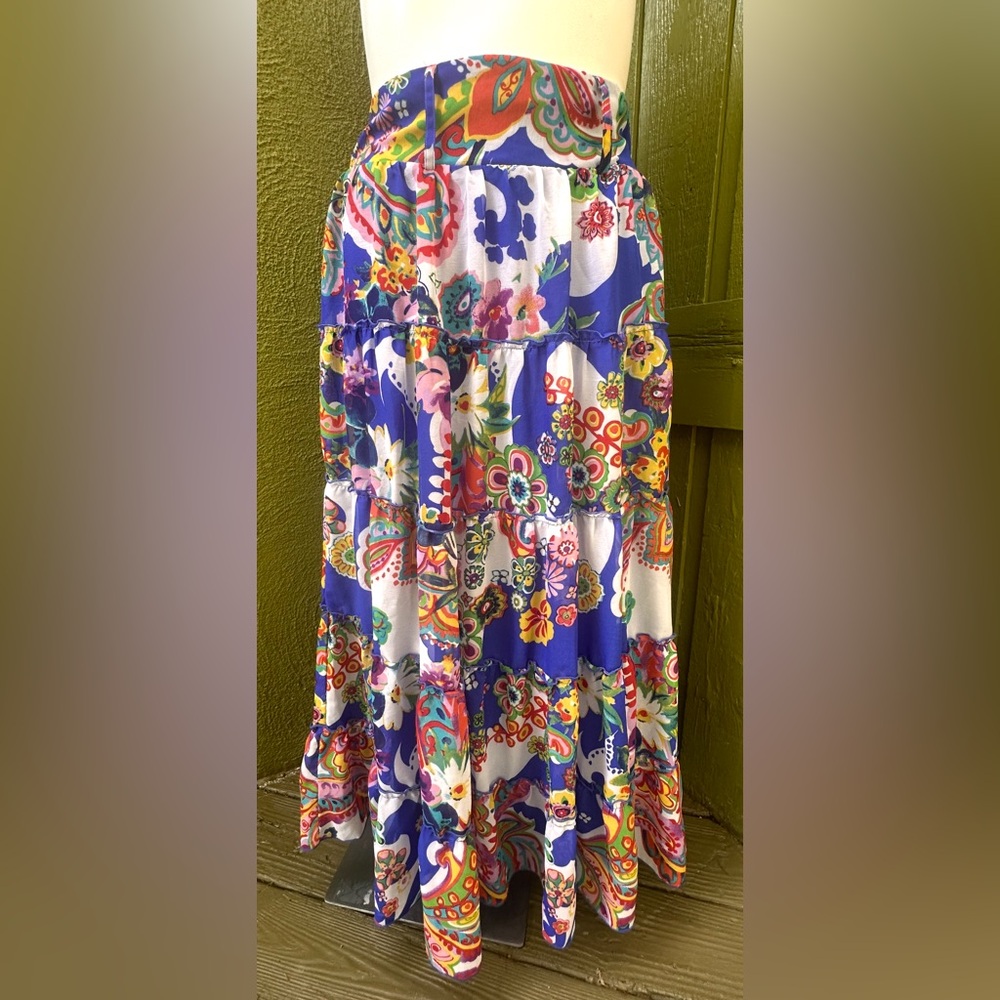 ECI Resort Maxi Skirt in Blue and White